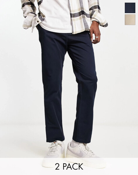 Pull&Bear 2 pack chinos in navy and beige