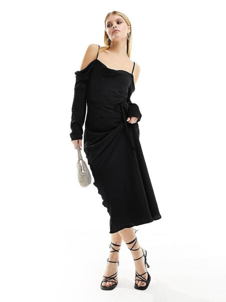 River Island cold shoulder slip dress in black