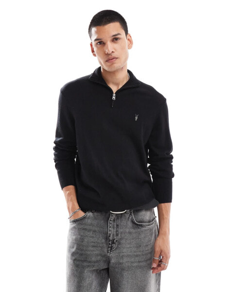 AllSaints Kilburn 1/4 zip knit jumper in black