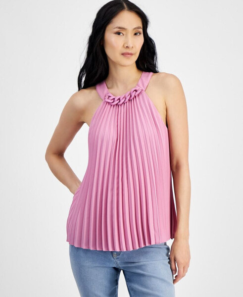 Women's Pleated Chain-Trim Top, Created for Macy's