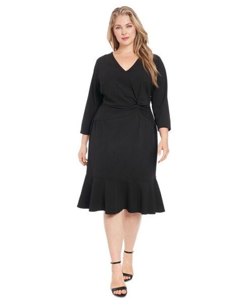 Plus Size Side-Knot 3/4-Sleeve Dress