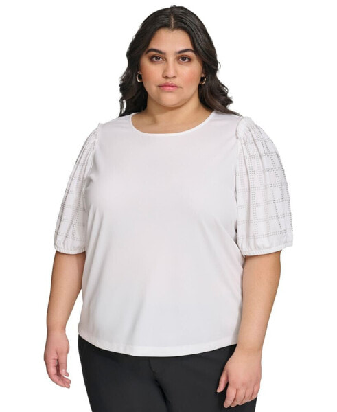 Plus Size Embellished Puff Sleeve Top, First@Macy’s