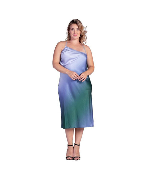 Women's Plus Size Ombre Print Asymmetric Satin Slip Dress