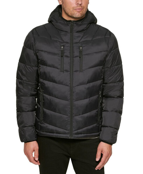 Men's Chevron Quilted Hooded Puffer Jacket, Created for Macy's