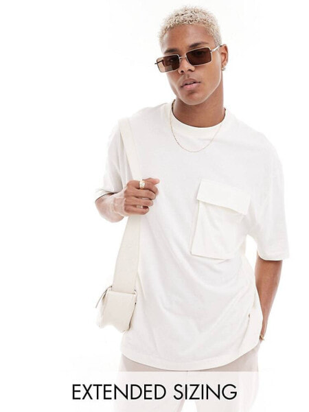 ASOS DESIGN oversized t-shirt with front pocket in ecru