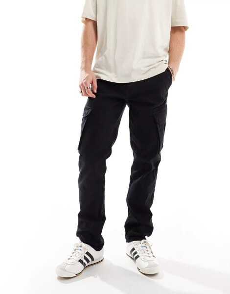 Threadbare cargo trousers in washed black