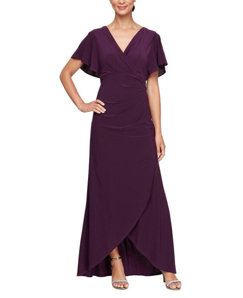 Women's Flutter-Sleeve High-Low Gown