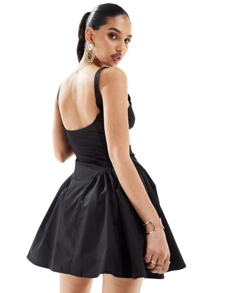 Kaiia sweetheart neckline skater mini dress in black