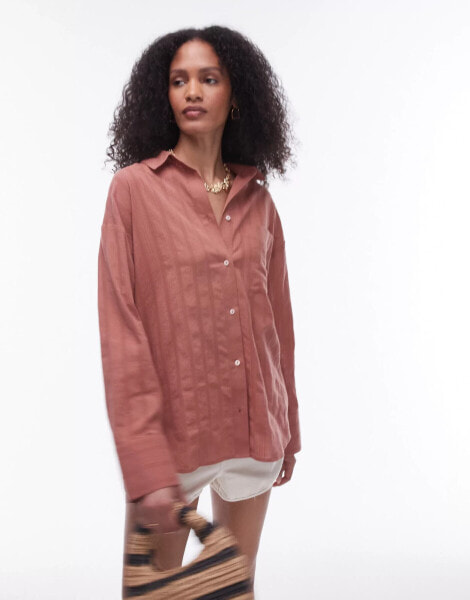 Topshop beach long sleeve shirt in blush