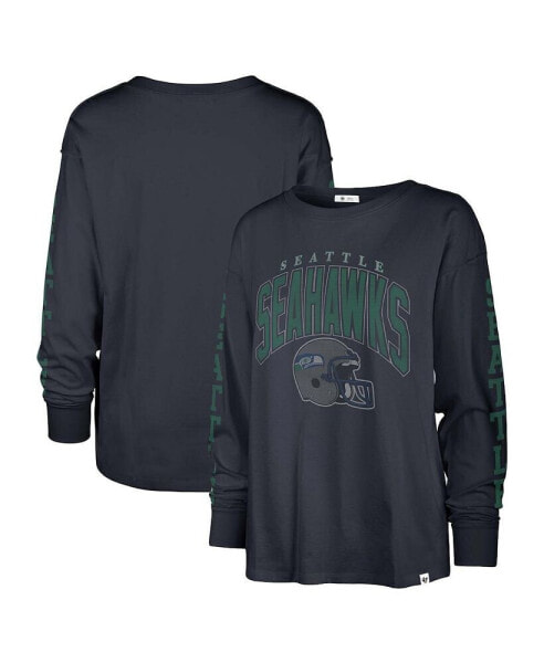 Women's Navy Distressed Seattle Seahawks Tom Cat Long Sleeve T-shirt