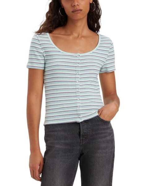 Women's Britt Cropped Snap-Front Short-Sleeve Top