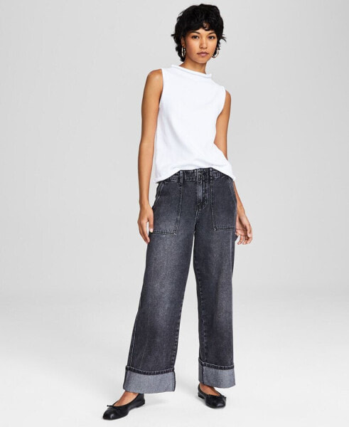 Women's Wide-Leg Utility Cuffed Jeans, Created for Macy's