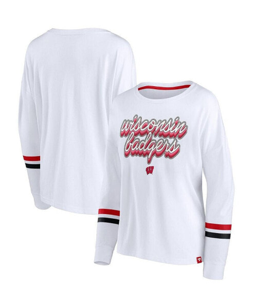 Women's White Wisconsin Badgers Retro Power Striped Long Sleeve T-shirt