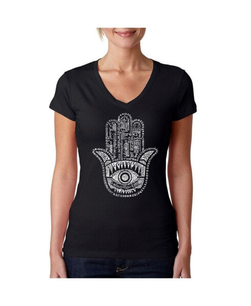 Women's Word Art V-Neck T-Shirt - Hamsa