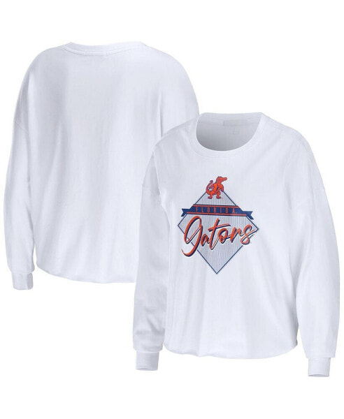 Women's White Florida Gators Diamond Long Sleeve Cropped T-shirt