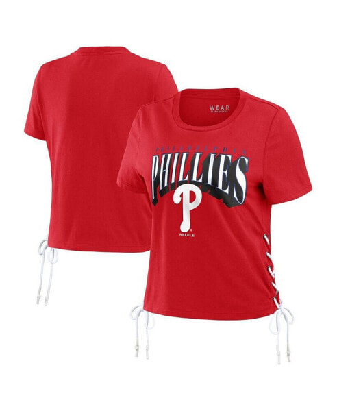 Women's Red Philadelphia Phillies Side Lace-Up Cropped T-shirt