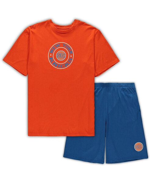 Men's Orange, Blue New York Knicks Big and Tall T-shirt and Shorts Sleep Set