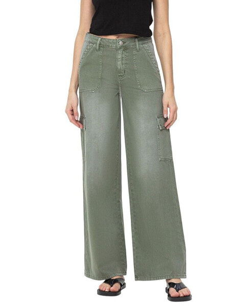 Women's High Rise Utility Cargo Wide Leg Jeans