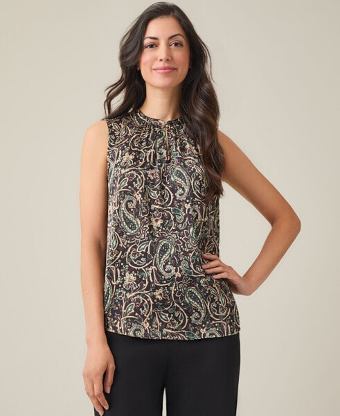 Petite Printed Crewneck Sleeveless Top