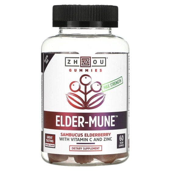 Zhou Nutrition, Максимальная сила Elder-Mune, бузина, 60 веганских жевательных таблеток