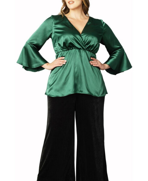 Women's Plus Size Honey Satin Bell Sleeve Top