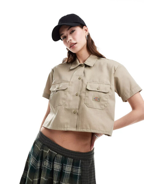 Dickies cropped work shirt in beige tan