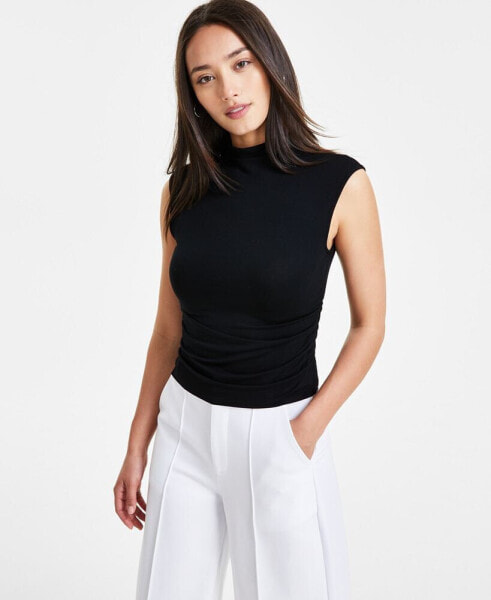 Petite Side-Ruched Mock-Neck Sleeveless Top, Created for Macy's