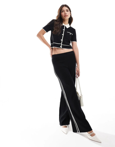 Mango knitted straight leg side stripe co-ord trousers in black