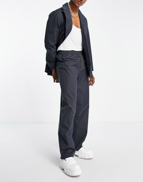 COLLUSION straight pinstripe trousers in navy co-ord