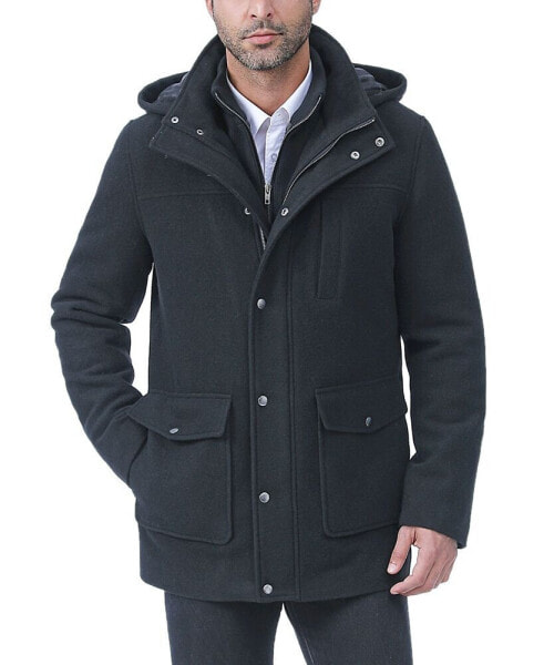 Men Kenneth Wool Blend Car Coat with Bib