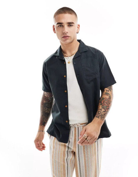 Superdry Resort short sleeve shirt in washed black