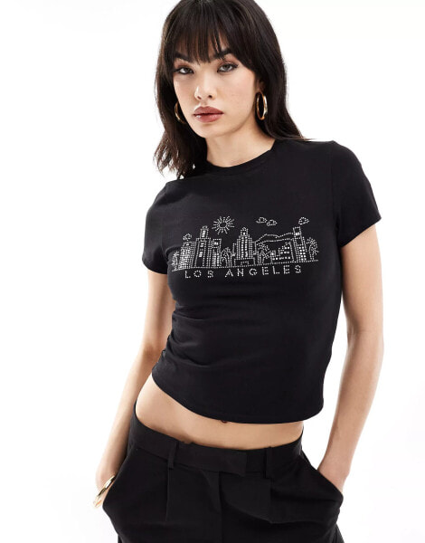 ASOS DESIGN baby tee with los angeles hotfix graphic in black