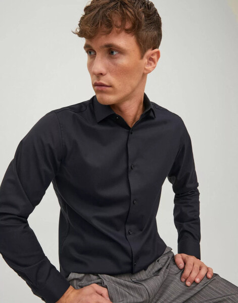 Jack & Jones – Langärmliges Hemd in Schwarz