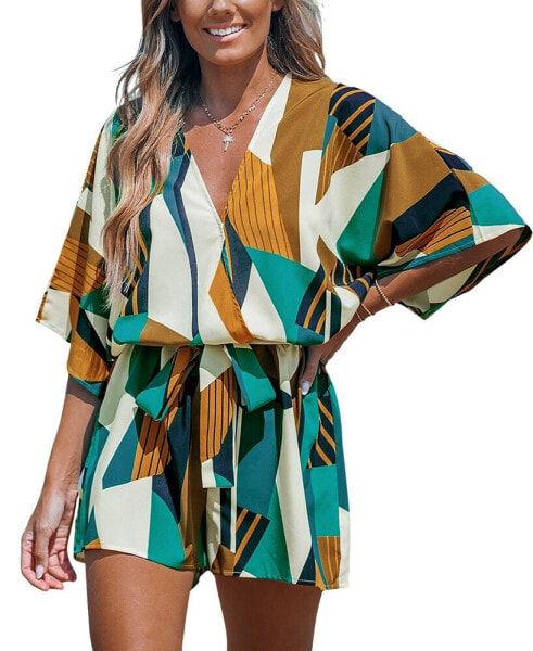 Women's Abstract Geo Dolman Straight Leg Romper