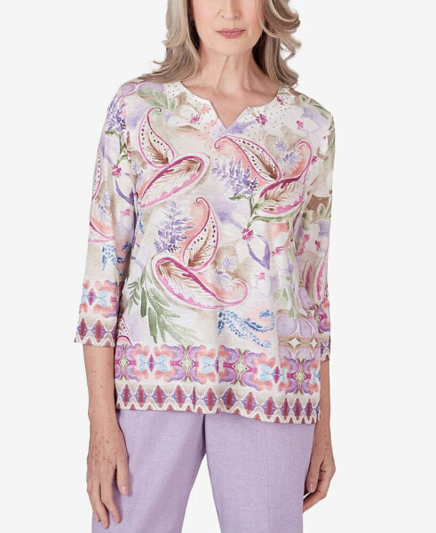 Women's Garden Party Paisley Floral Border Top