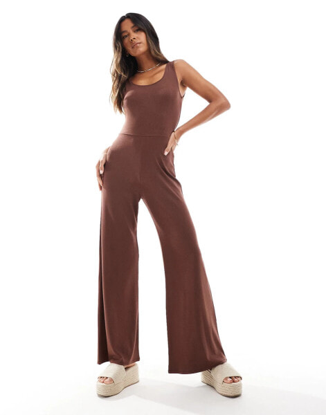 Miss Selfridge scoop neck jumpsuit in chocolate