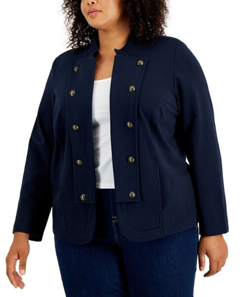 Plus Size Military Band Jacket