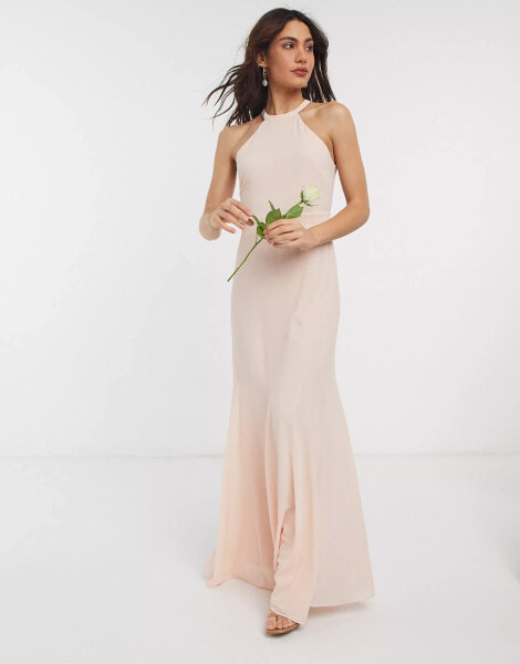 TFNC bridesmaid high neck maxi dress in light blush