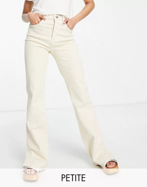 Stradivarius Petite slim flare jean with split detail in ecru