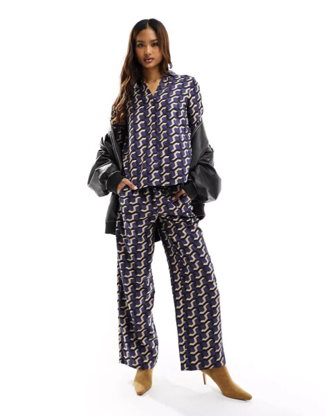 Vero Moda satin trouser co-ord in geo print