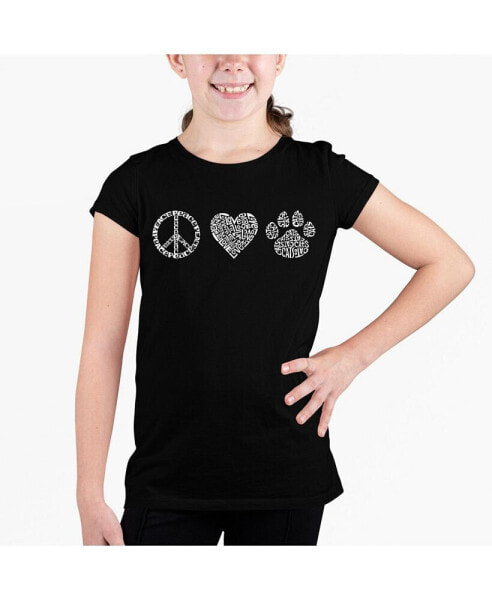 Big Girl's Word Art T-shirt - Peace Love Cats