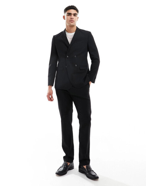 Jack & Jones Premium double breasted suit jacket in black