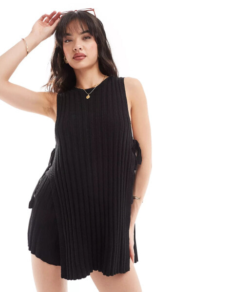 SNDYS knit rib open tie side sleeveless top co-ord in black