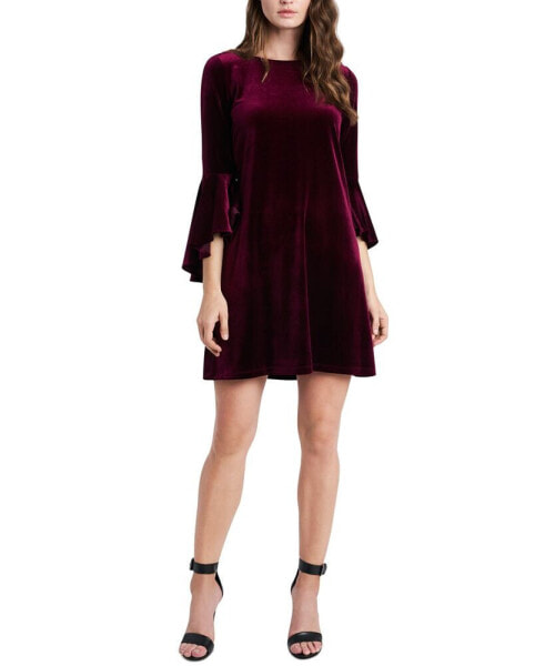 Velvet Bell-Sleeve Shift Dress