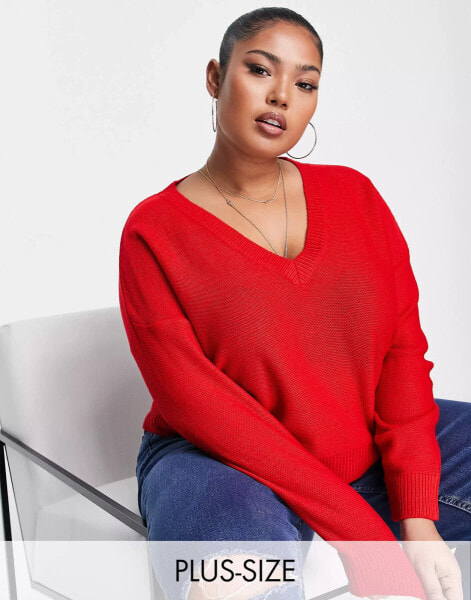 Brave Soul Plus – Kansas – Pullover in Rot mit V-Ausschnitt