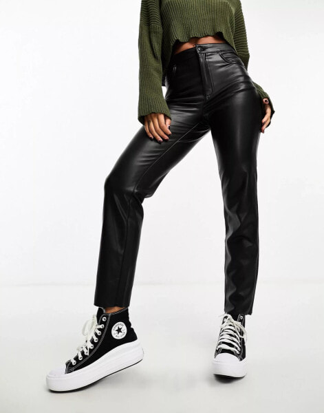 Vero Moda leather look cigarette trouser in black