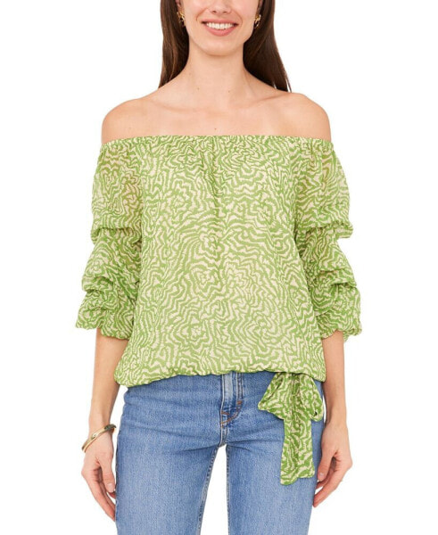 Women's Printed Off-The-Shoulder Bubble-Sleeve Top