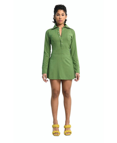 Women's Shirt Mini Dress (DM Green)