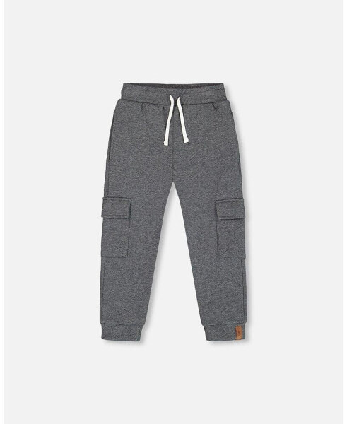 Big Boys Fleece Sweatpants With Cargo Pockets Dark Gray