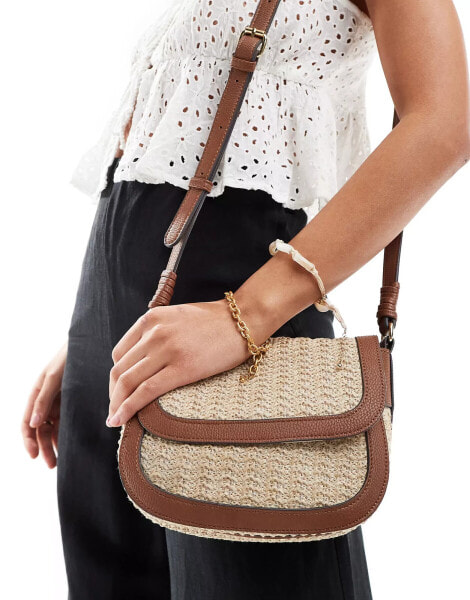 Accessorize straw mix crossbody bag in tan